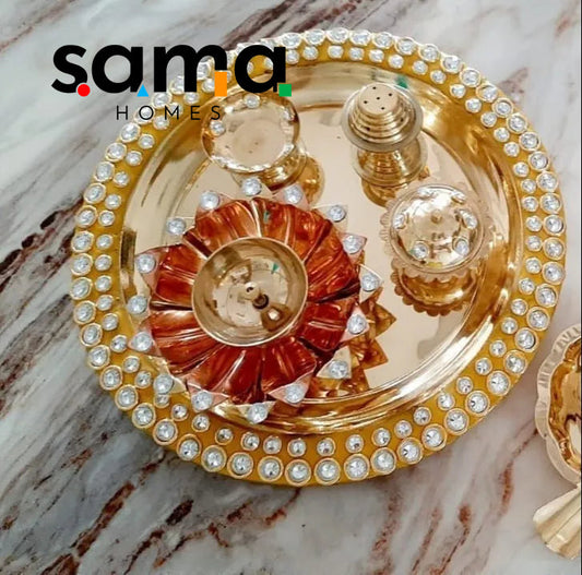 SAMA Homes - exclusive blue meenakari crystal pooja thali set of 5