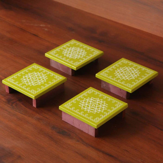 Wooden Pooja Chowki Manai -Set Of 4 |A traditional navratri gift