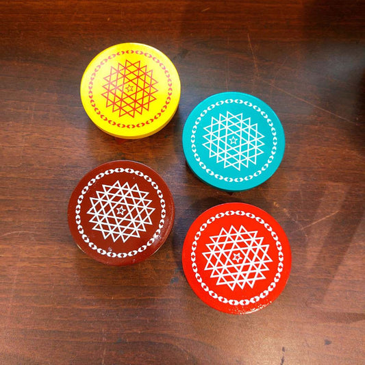 Wooden Pooja Chowki Manai – Round | Set of 4 Handcrafted Manai Palagai Peedam