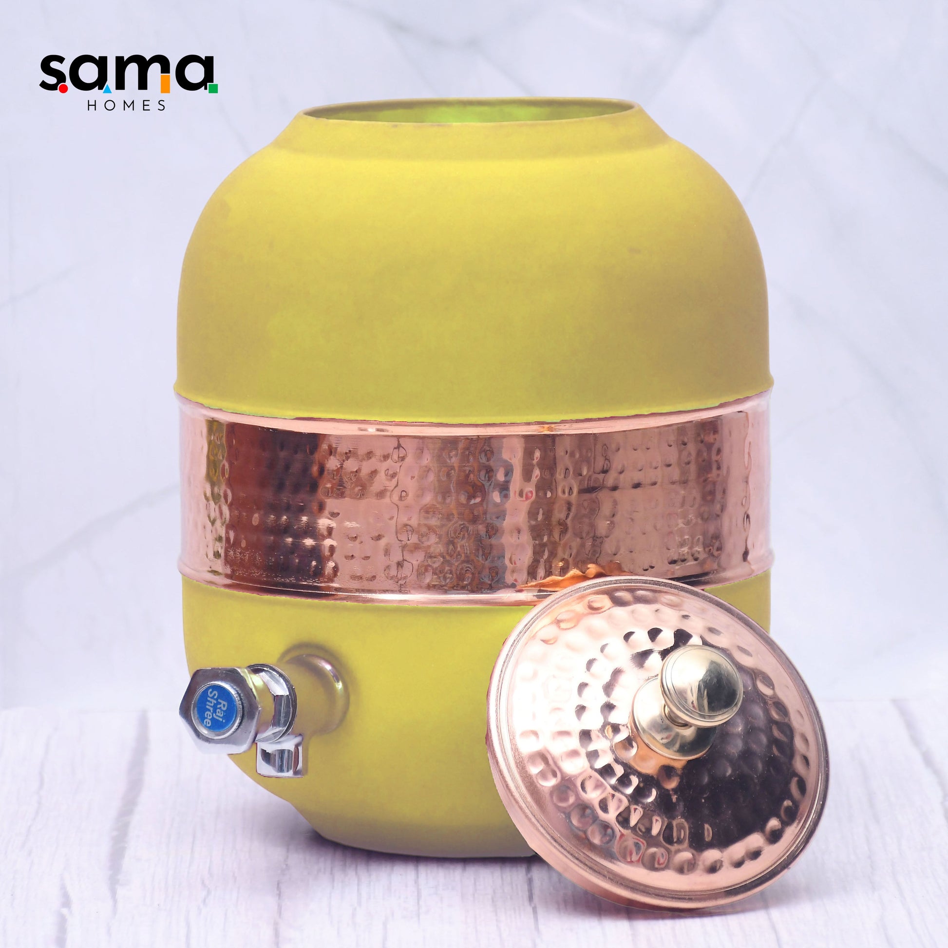 SAMA Homes - pure copper silk yellow half hammered water dispenser matka capacity 5000ml