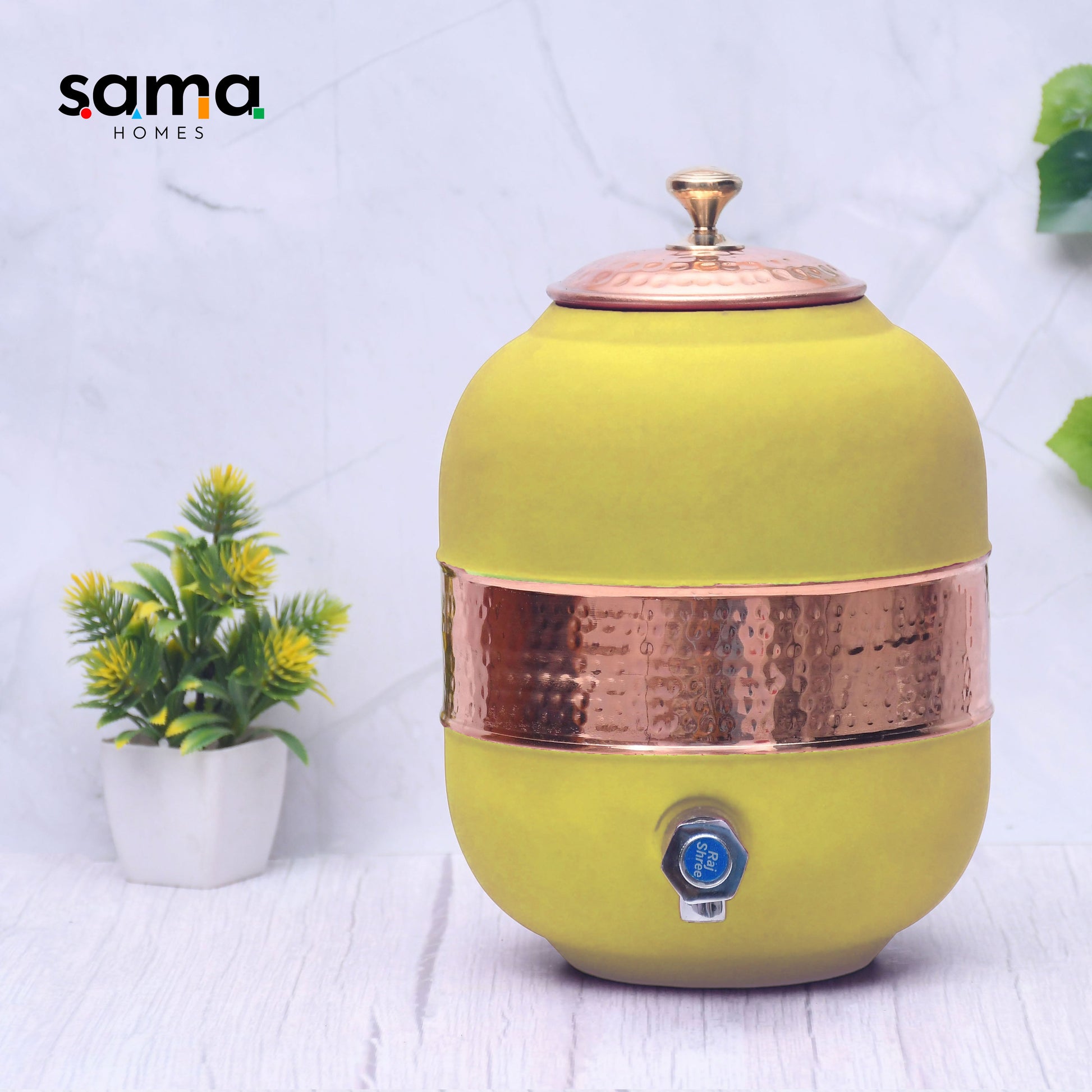 SAMA Homes - pure copper silk yellow half hammered water dispenser matka capacity 5000ml