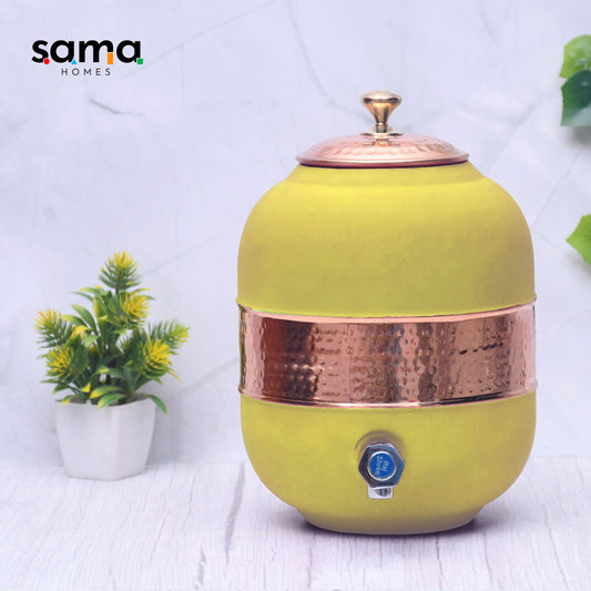 SAMA Homes - pure copper silk yellow half hammered water dispenser matka capacity 5000ml