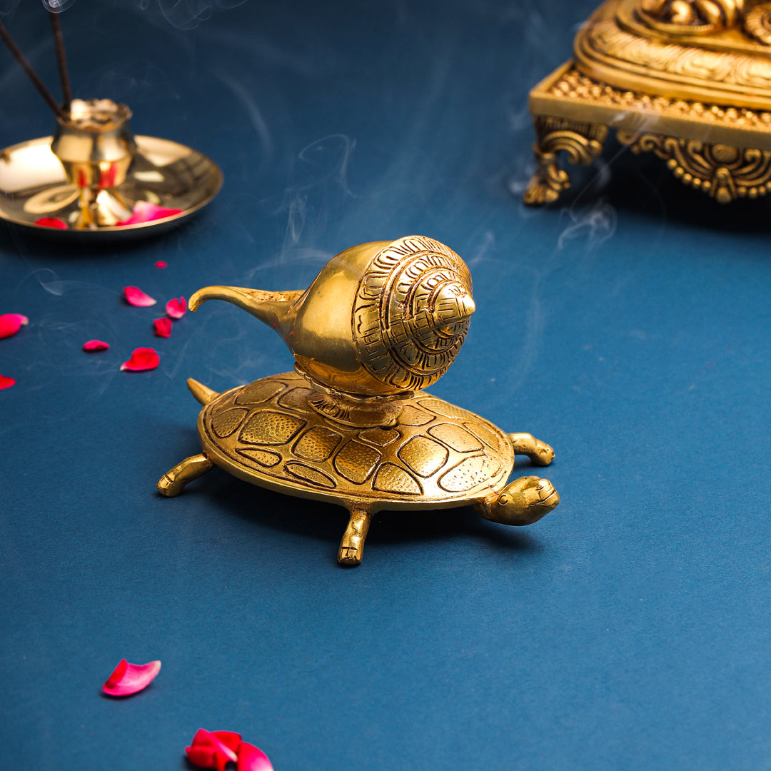 Brass Conch On Tortoise (4.5 Inch)