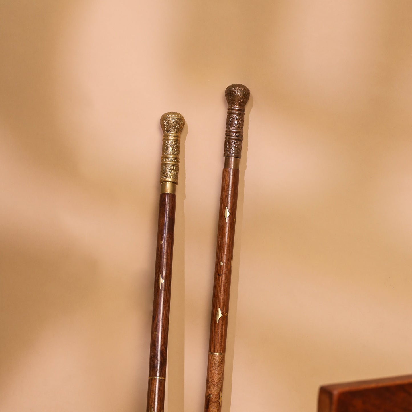 Brass Carving Wooden Walking Stick (38.5 Inch)