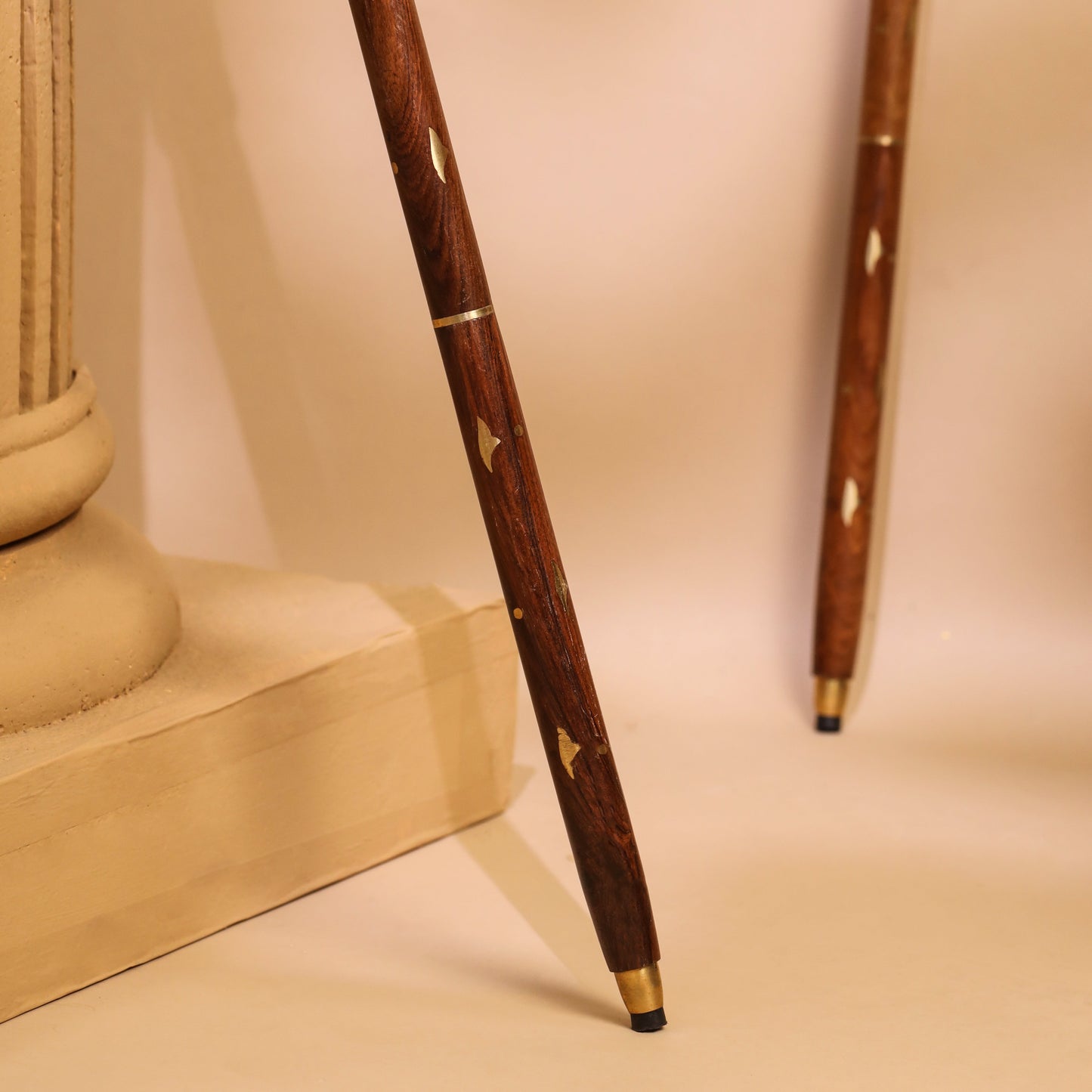 Brass Carving Wooden Walking Stick (38.5 Inch)