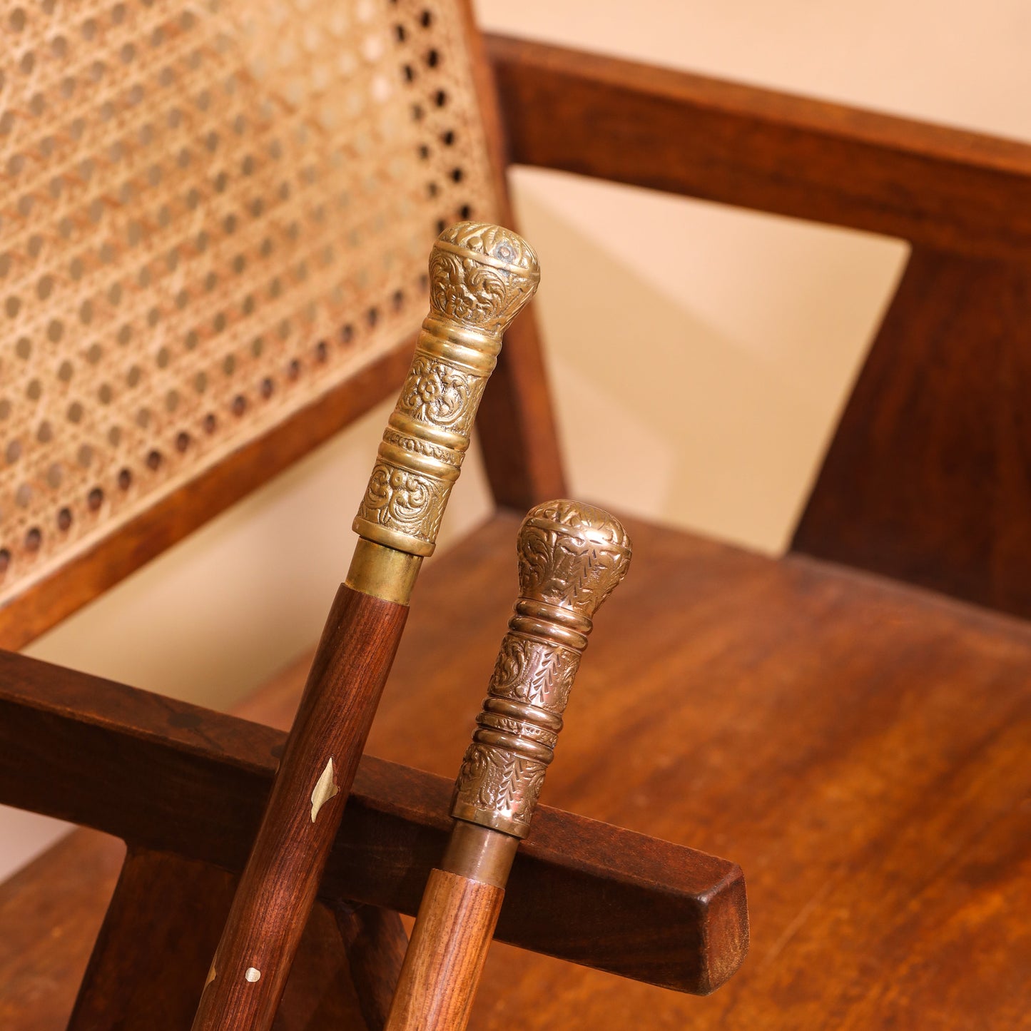 Brass Carving Wooden Walking Stick (38.5 Inch)