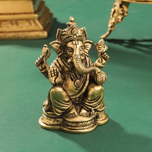 Brass Blessing Ganesha Idol (3.5 Inch)