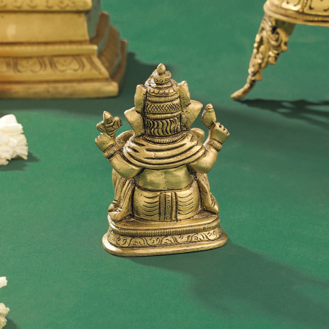 Brass Blessing Ganesha Idol (3.5 Inch)