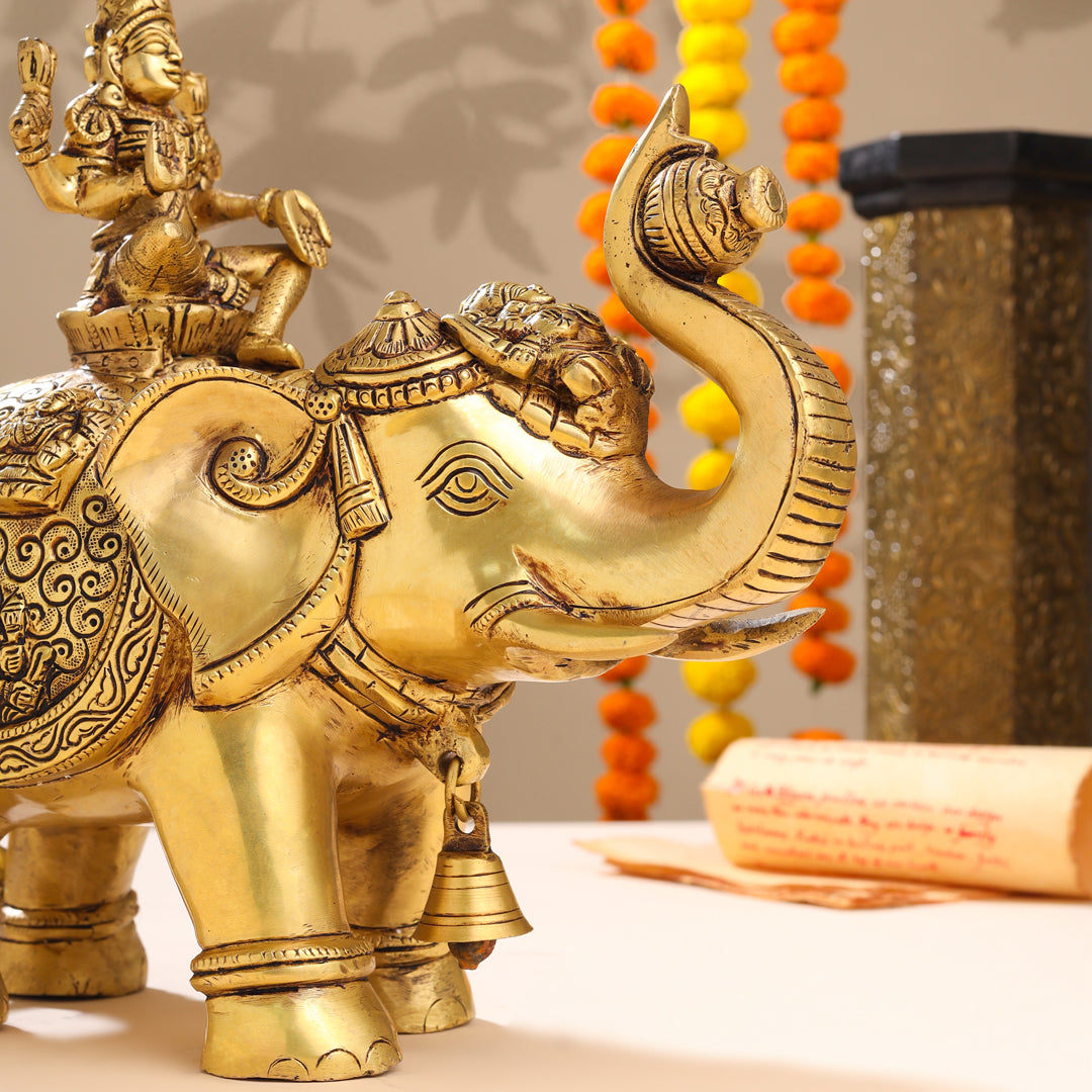 Brass Ashtalakshmi Elephant Statue (12 Inch)