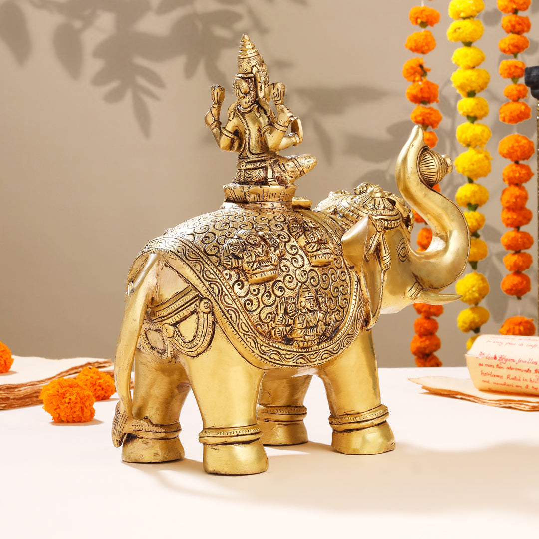 Brass Ashtalakshmi Elephant Statue (12 Inch)