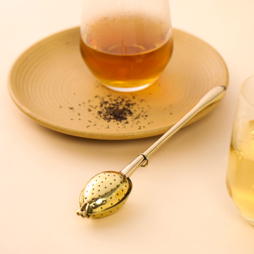 Traditional Brass Tea Infuser with Plain Handle – 7.5 Inch | Reusable Loose-Leaf Tea Strainer Ball