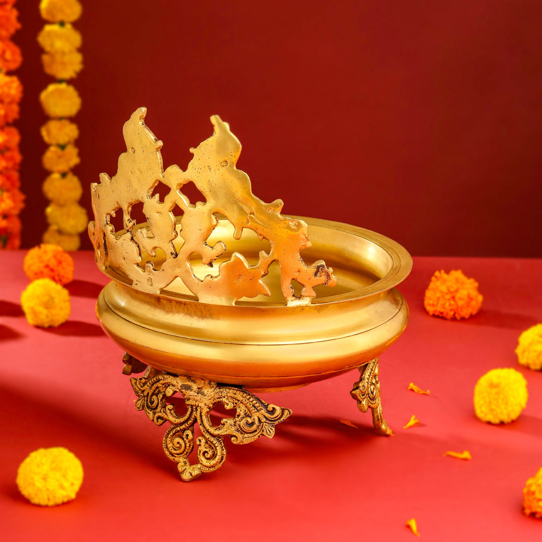 Brass Double Peacock Urli Bowl (11.5 Inch)