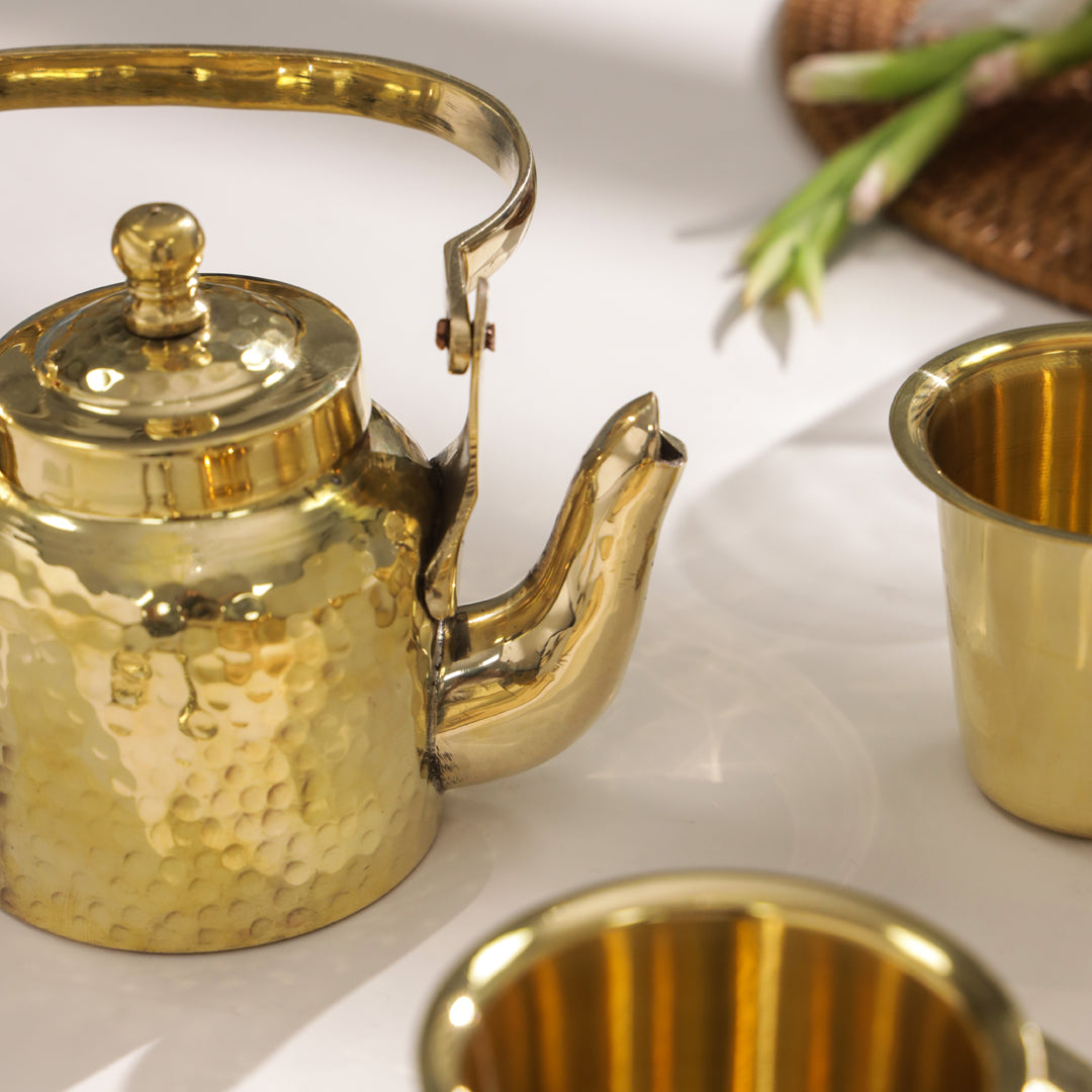 Handcrafted Brass Tea Pot & Davara Set – Luxury Corporate Gift Hamper for Tea Lovers