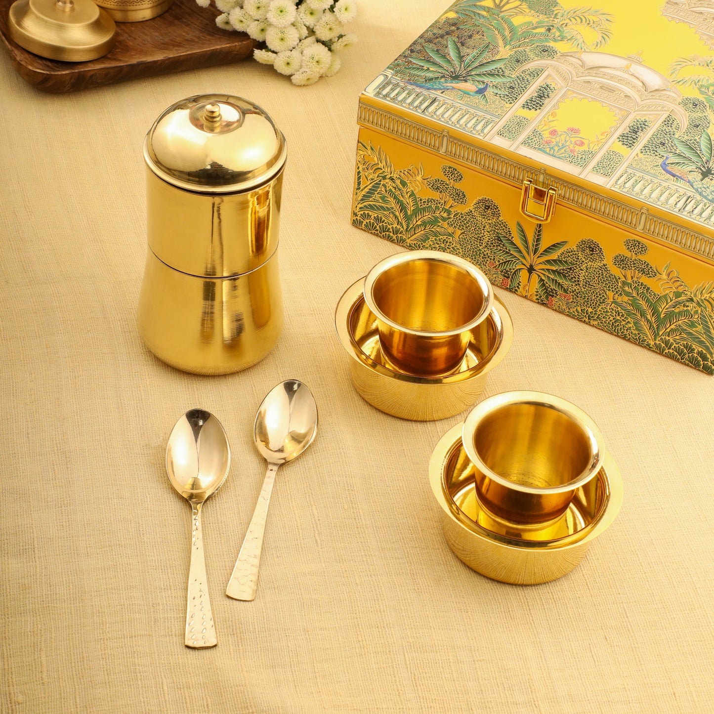 Premium Brass Coffee Maker & Davara Set – Luxury Gift & Corporate Hamper