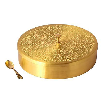 SAMA Homes - handcrafted brass masala box set for kitchen with spoon 7 containers 40 ml 7