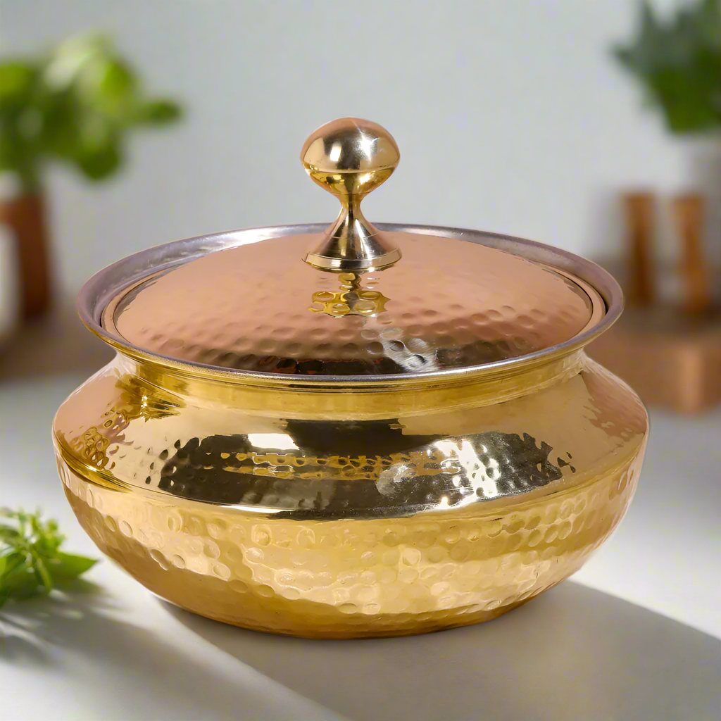 Punjabi Handi Set With Tin Coating Inside | Pure Brass Cookware