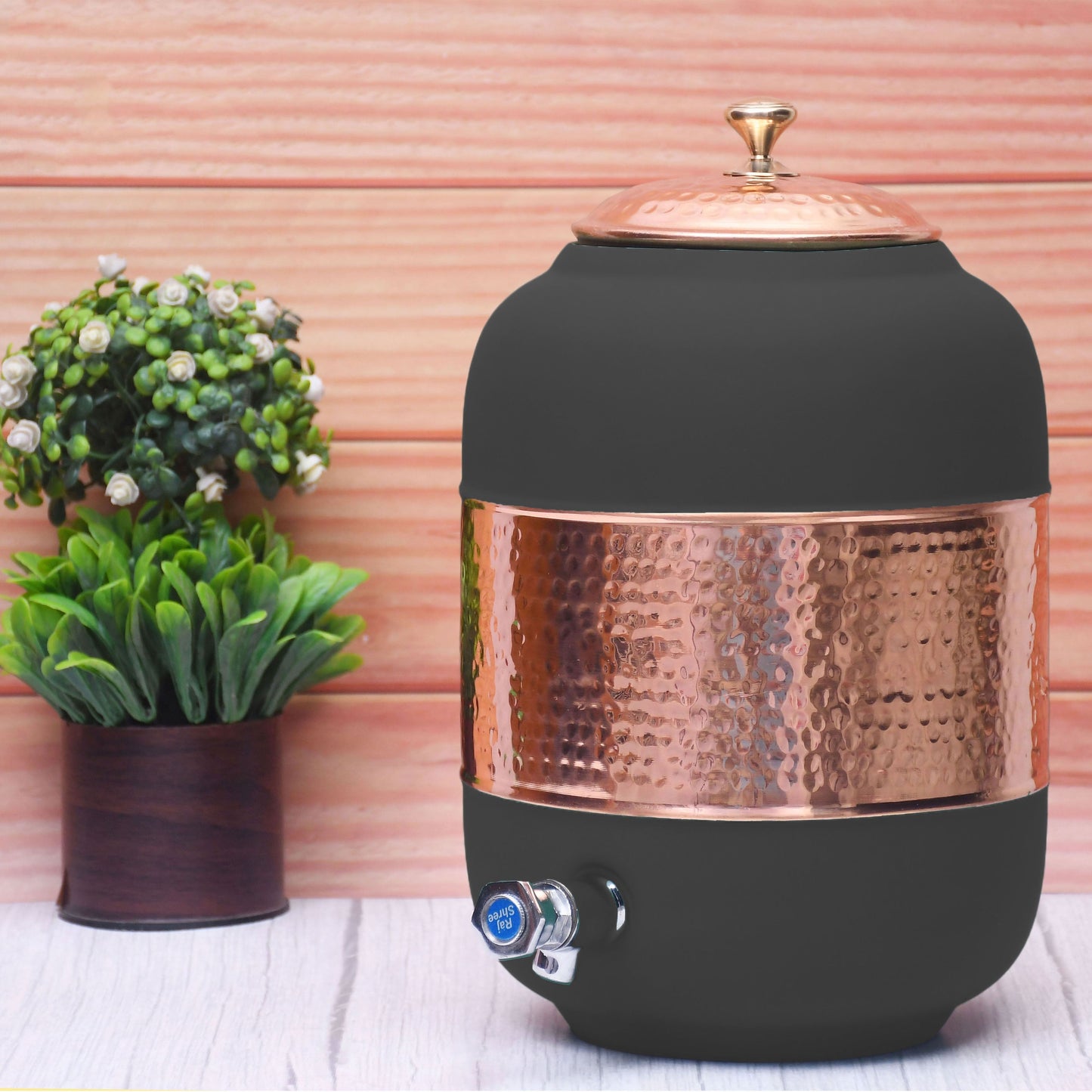 SAMA Homes - pure copper silk black half hammered water dispenser matka capacity 8000ml