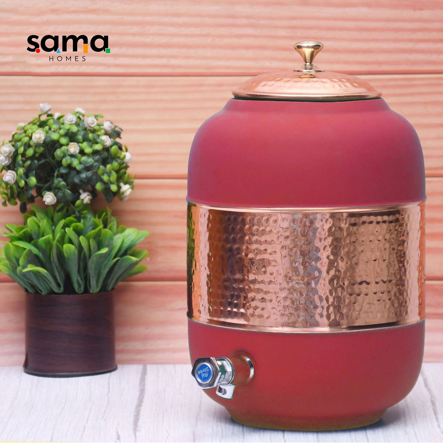 SAMA Homes - pure copper silk red cherry half hammered water dispenser matka capacity 8000ml