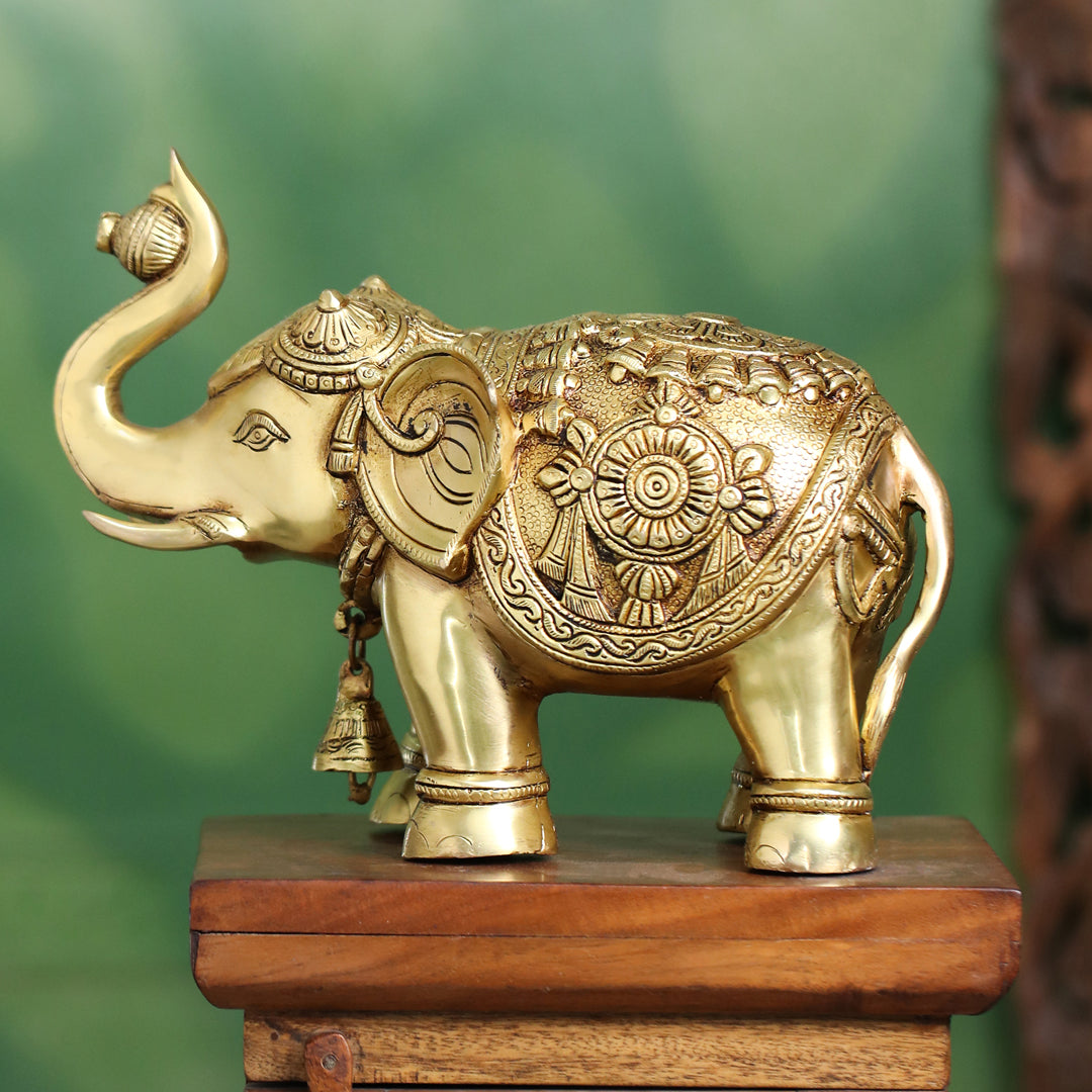 Brass Decorative Elephant Statue – Symbol of Strength, Wisdom & Prosperity (9.5 Inch)
