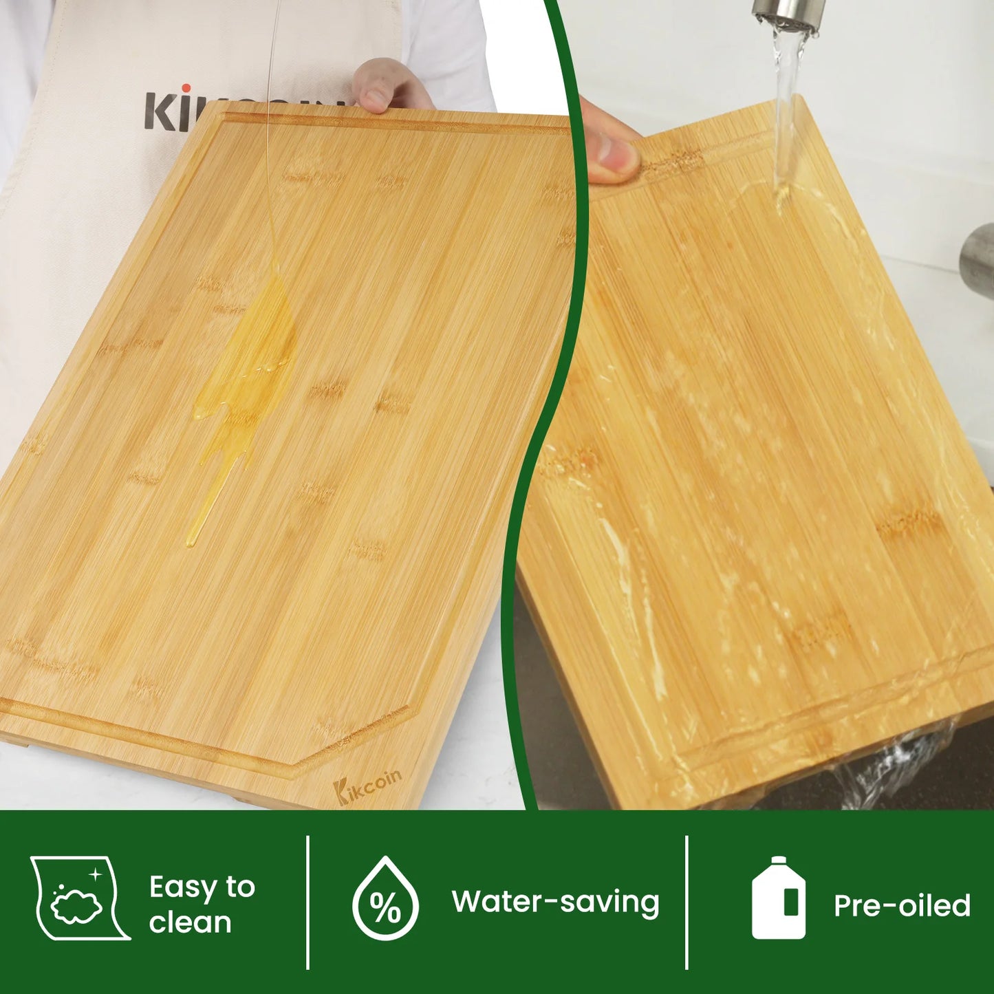4-piece extra large kitchen bamboo cutting board set, heavy duty cutting board with juice groove, inner handle design.