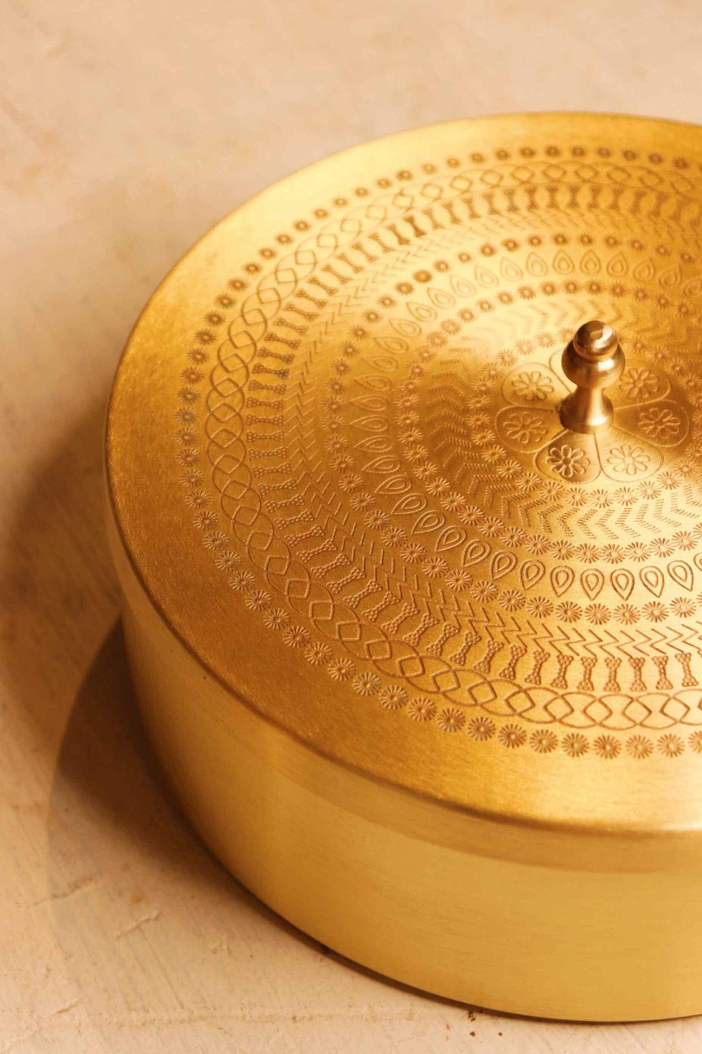 Brass Roti Chapati Box Mandala Art design with Tong