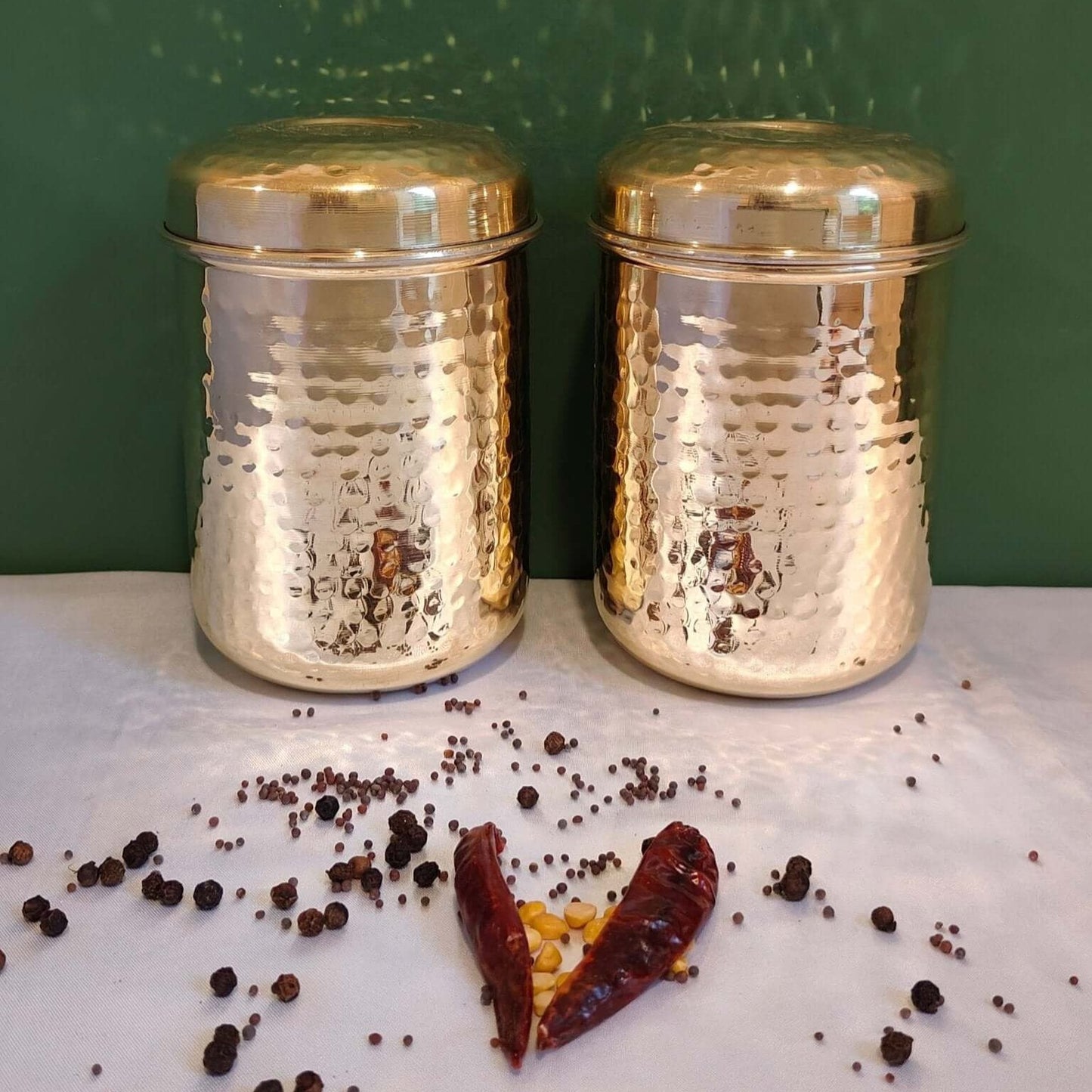 Brass Storage Canister Hammered - Medium (Set of 2)