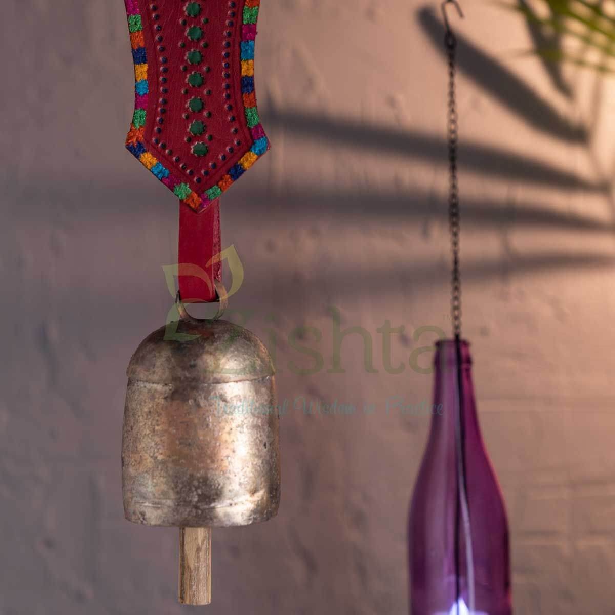 Copper Coated Iron Chimes-Bell with Leather (Pink)