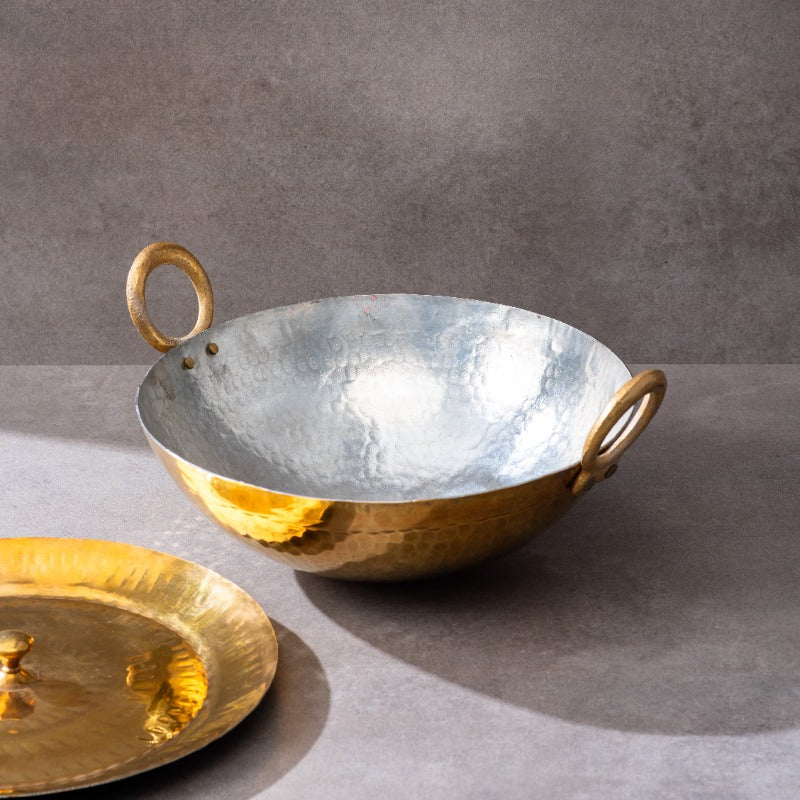 sama homes set of 3 brass kadhais 1l round base 3l round base 3l flat base