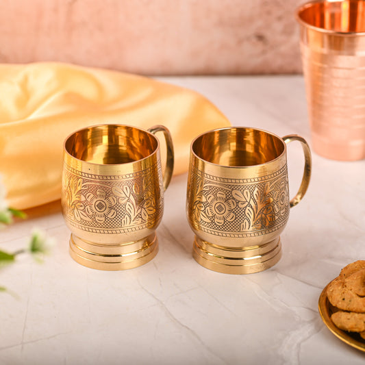 Handcrafted Brass Cup Pair with Handle – Premium Indian Brass Drinkware (3.2 Inch)