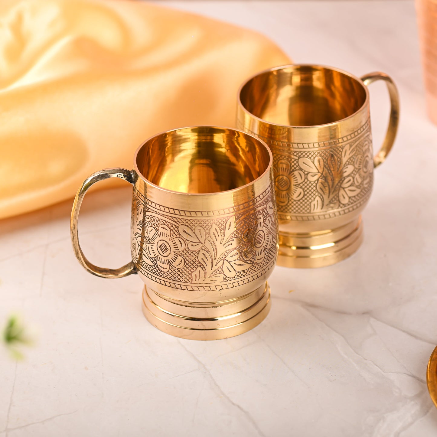 Handcrafted Brass Cup Pair with Handle – Premium Indian Brass Drinkware (3.2 Inch)