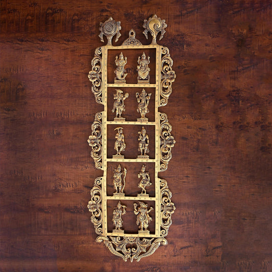 Brass Dashavatara / Vishnu Avatar Wall Hanging (28.5 Inch)