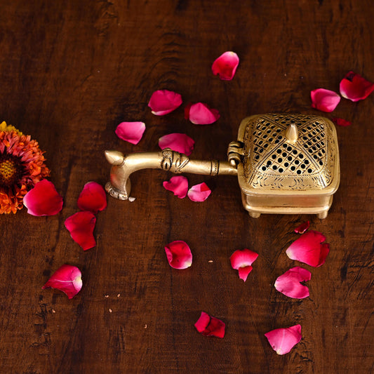 Brass Dhoop Dani & Incense Holder With Handle (3 Inch)