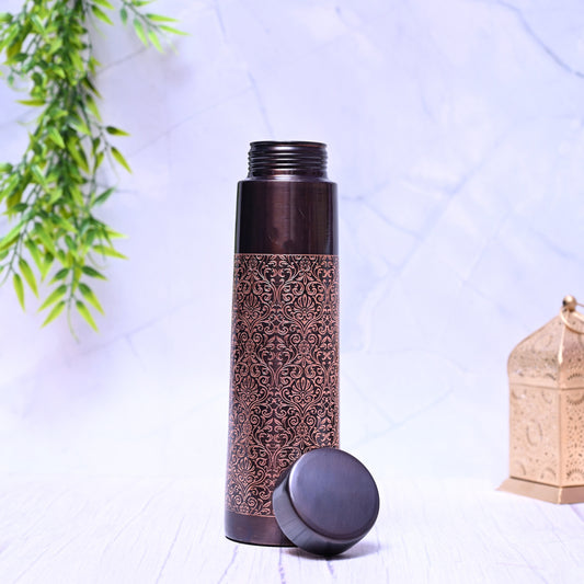 Pure Copper Taper Antique Engraved Water Bottle with Leak Proof Capacity 1000 ML.