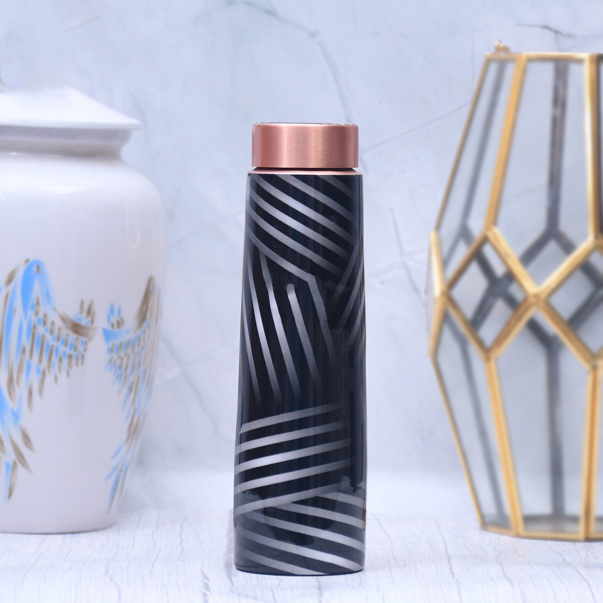 SAMA Homes - black and white stripes copper water bottle enamel leak proof capacity 1000 ml
