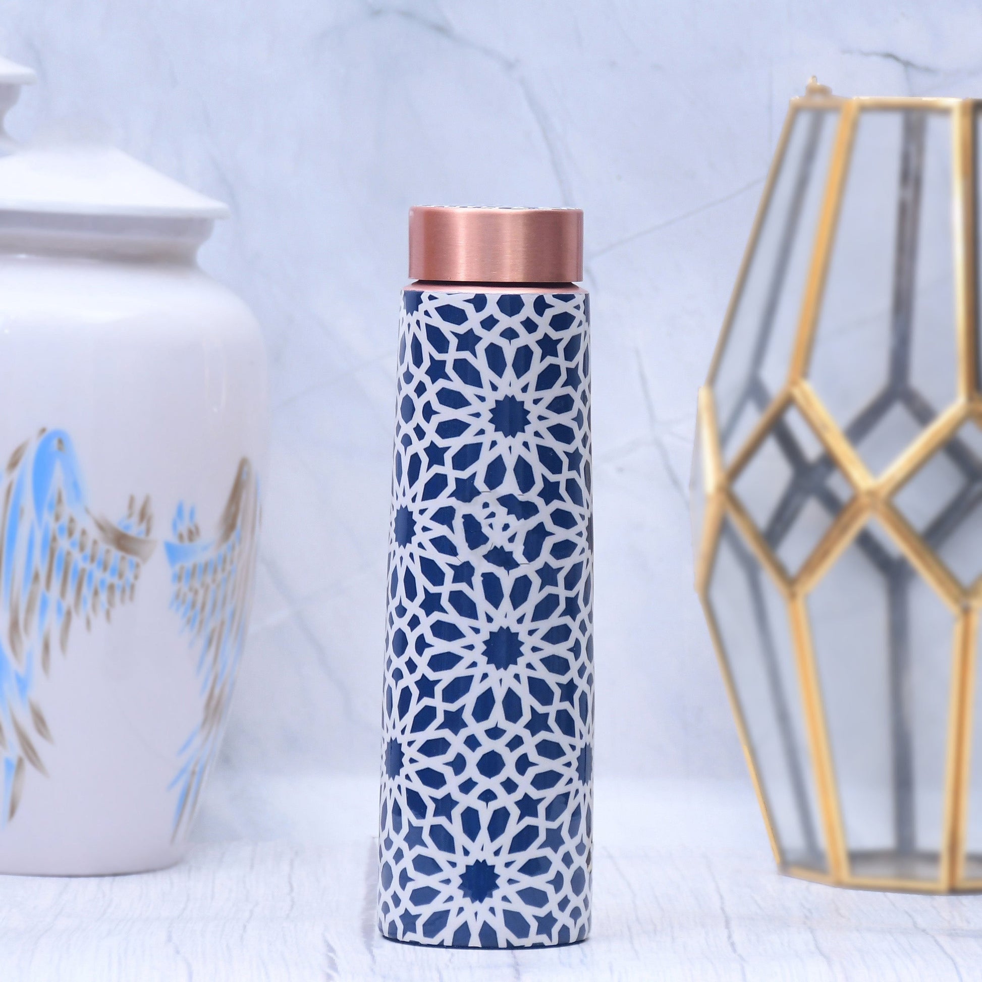SAMA Homes - indigo blue printed copper bottle enamel leak proof capacity 1000 ml