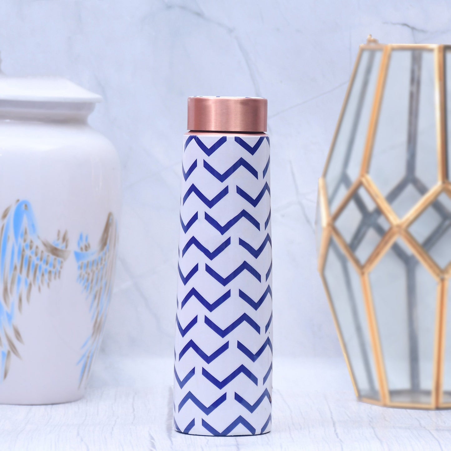 SAMA Homes - blue wave design printed copper water bottle leak proof capacity 1000 ml