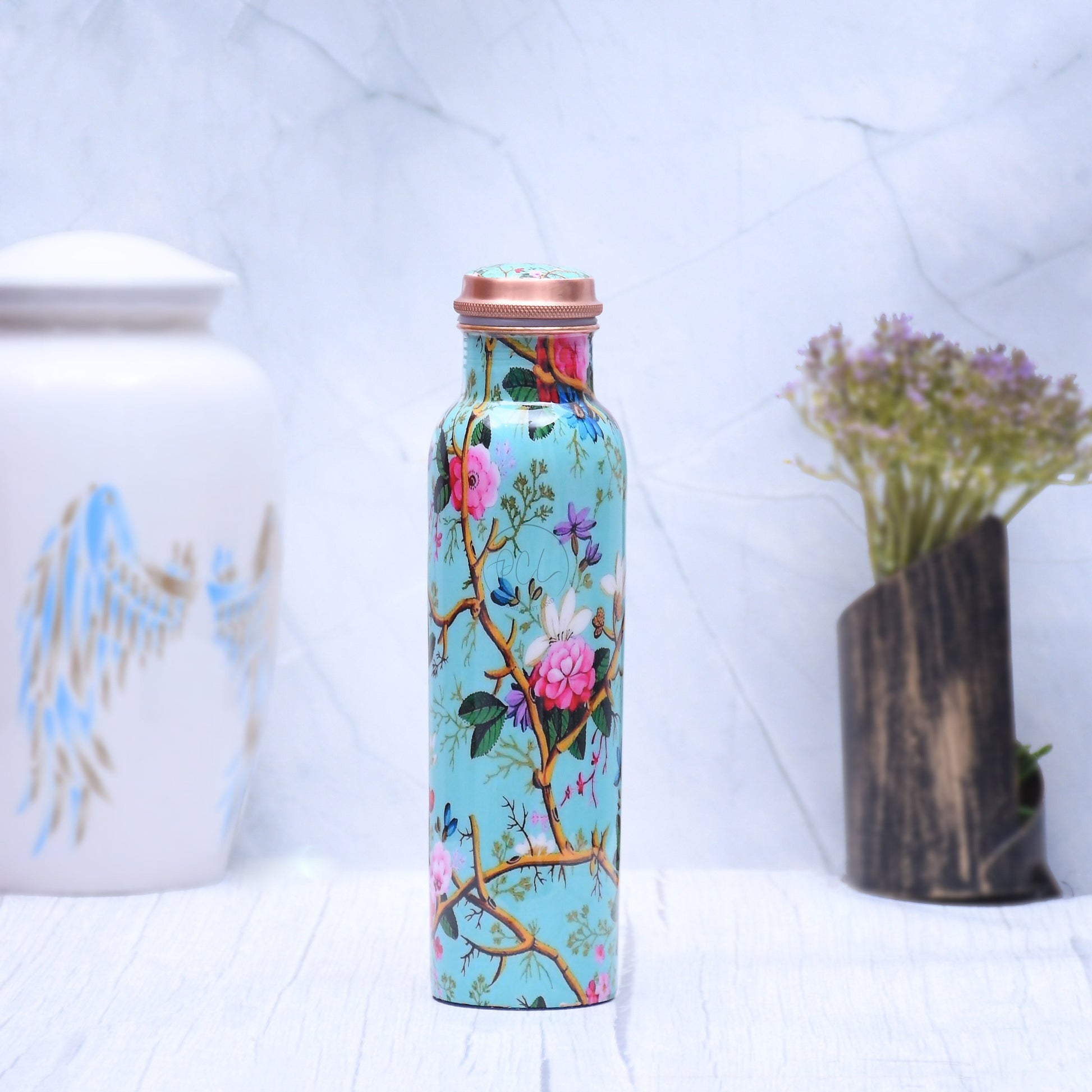 SAMA Homes - exclusive pink rose designed pure copper bottle leak proof capacity 1000 ml