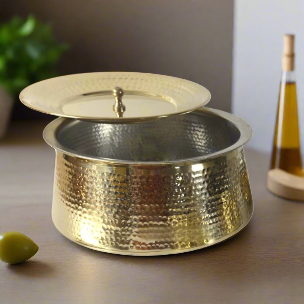 High-Quality Brass Biryani Handi with Lid – Traditional Serving Pot (4L Capacity)