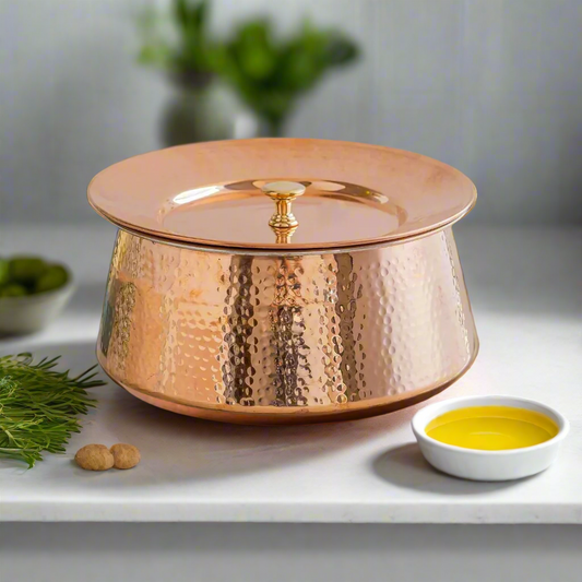 Pure Heavy Copper Biryani Handi With Lid - Large