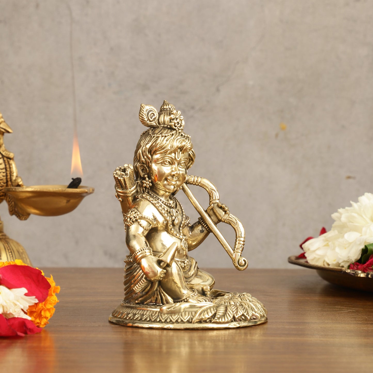 Pure Brass Seated Ram Lalla Superfine Idol - 5 in Height