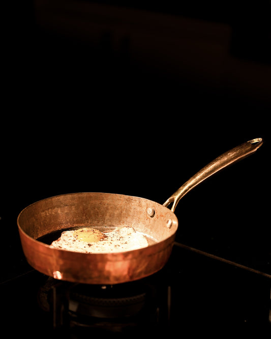sama homes copper frypan with brass handle