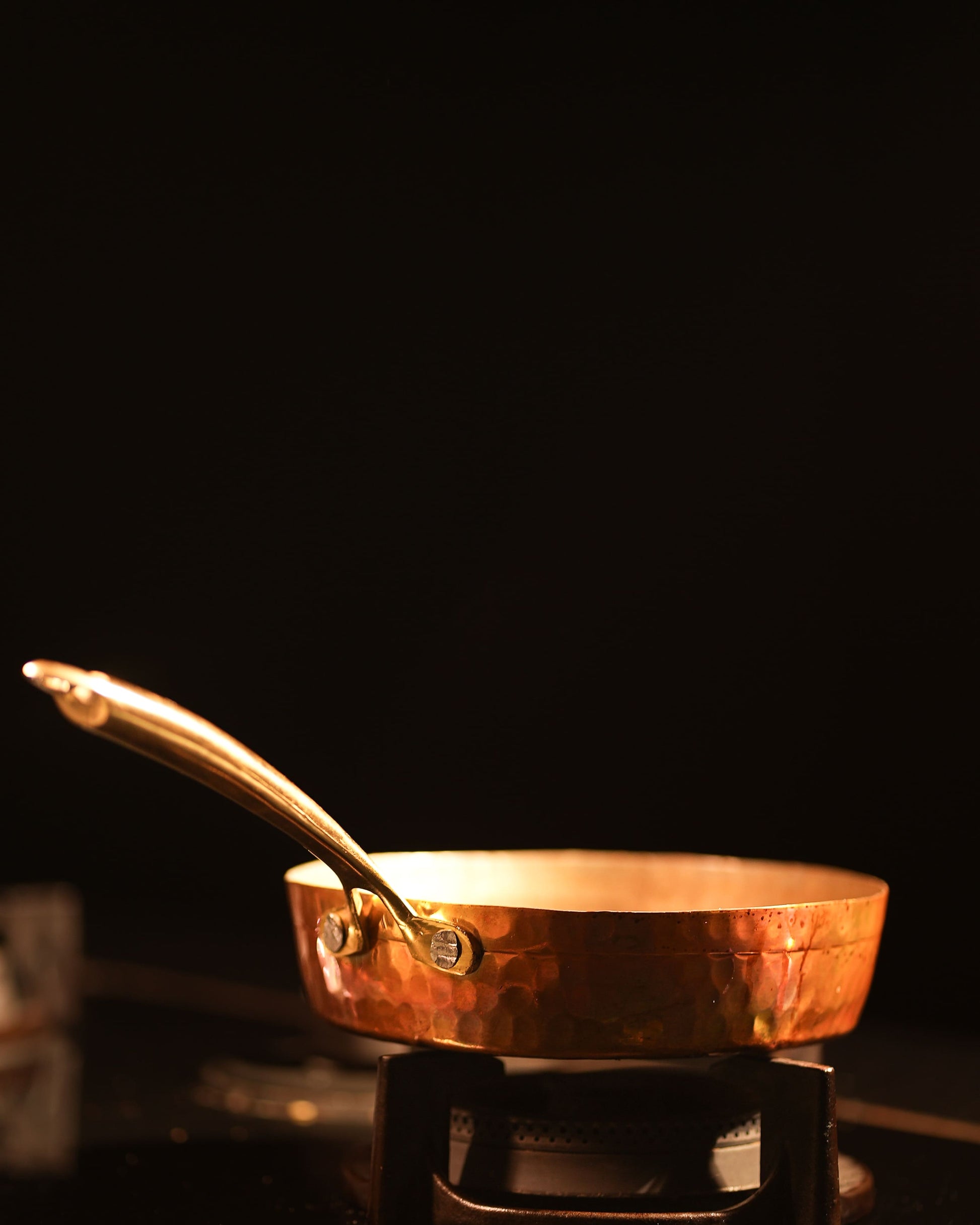 sama homes copper frypan with brass handle