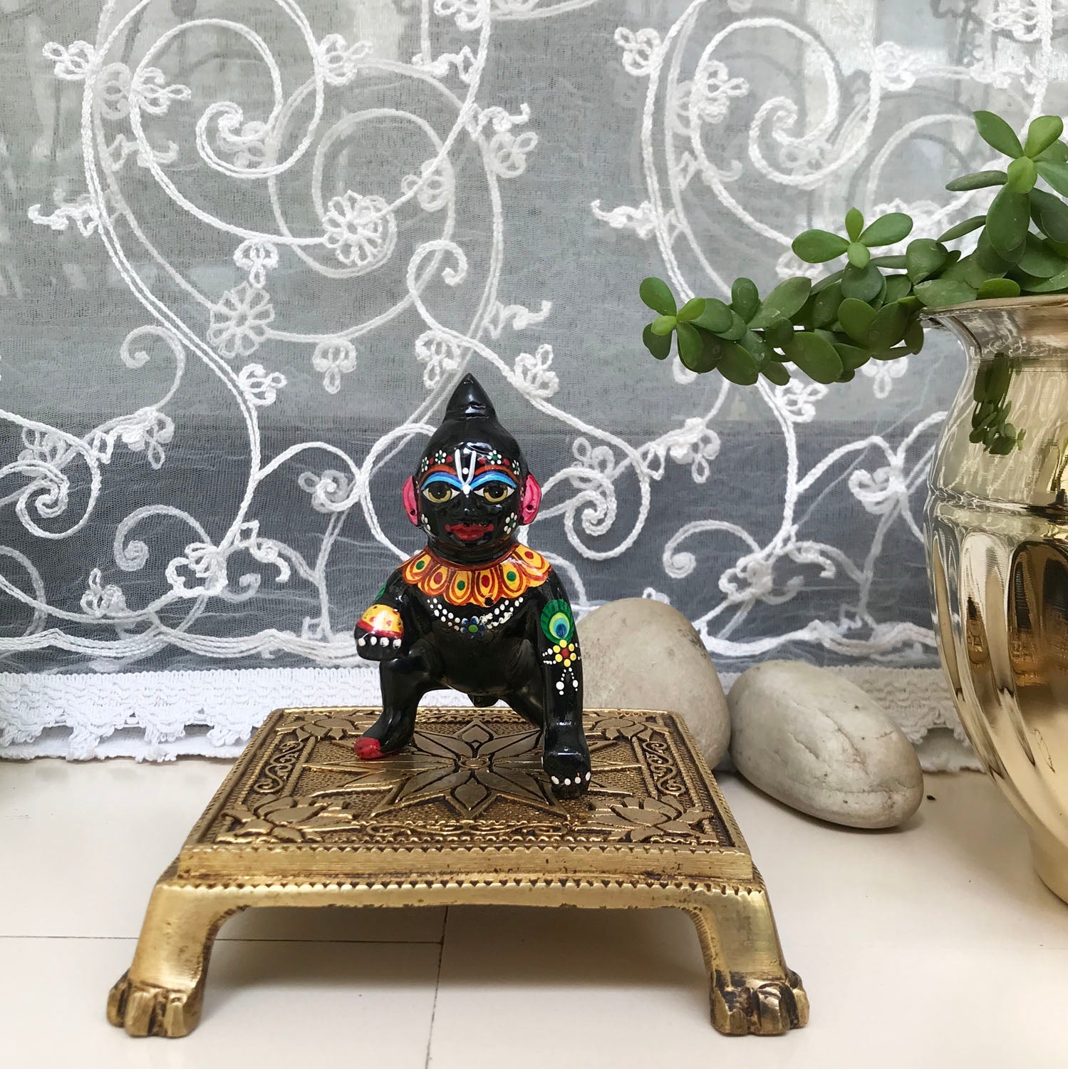 Black Brass Laddu Gopal with chowki 
