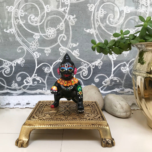 Black Brass Laddu Gopal with chowki 