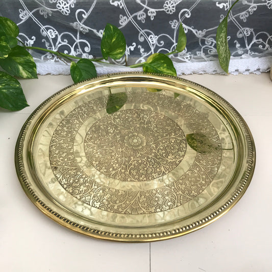 Brass Dinner Thali Set of 6 Pieces | 15" Inches Etched Plate | Premium Dinnerware