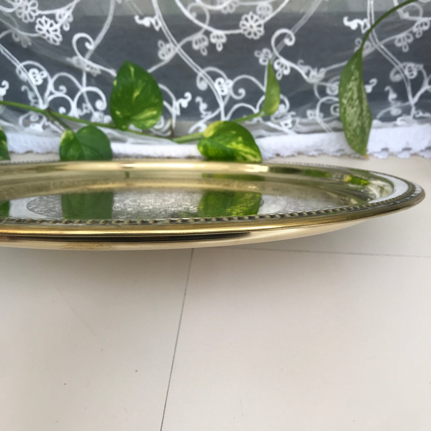 Brass Dinner Thali Set of 6 Pieces | 15" Inches Etched Plate | Premium Dinnerware