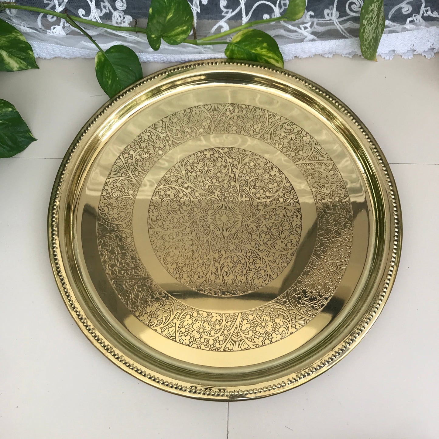 Brass Dinner Thali Set of 6 Pieces | 15" Inches Etched Plate | Premium Dinnerware