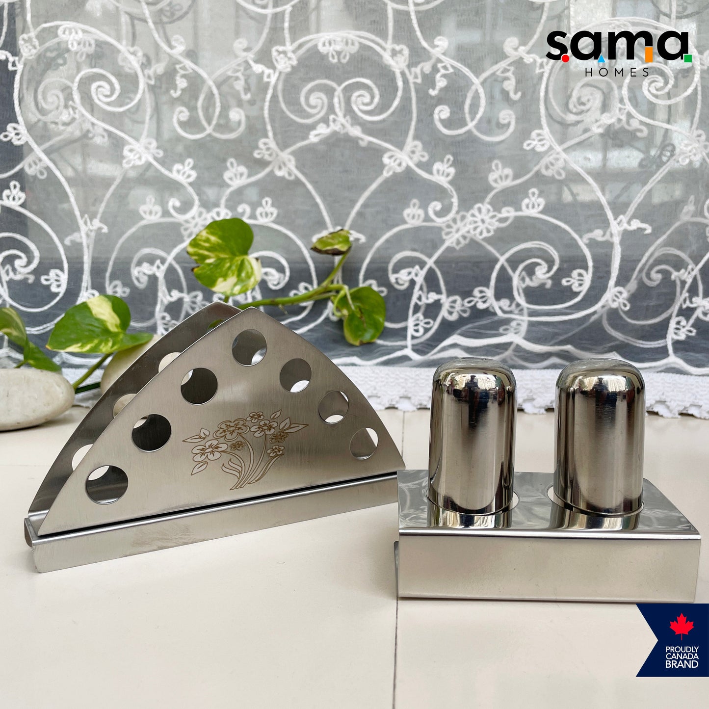 combo of tissue dispenser and pepper and salt container