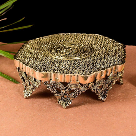 Beautifully Carved Brass Chowki/Stool (3.5 Inch)