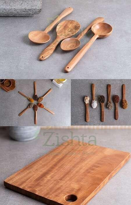 Neem Wood Kitchen Set (Chopping Board, Ladles, Spice & Masala Spoons)